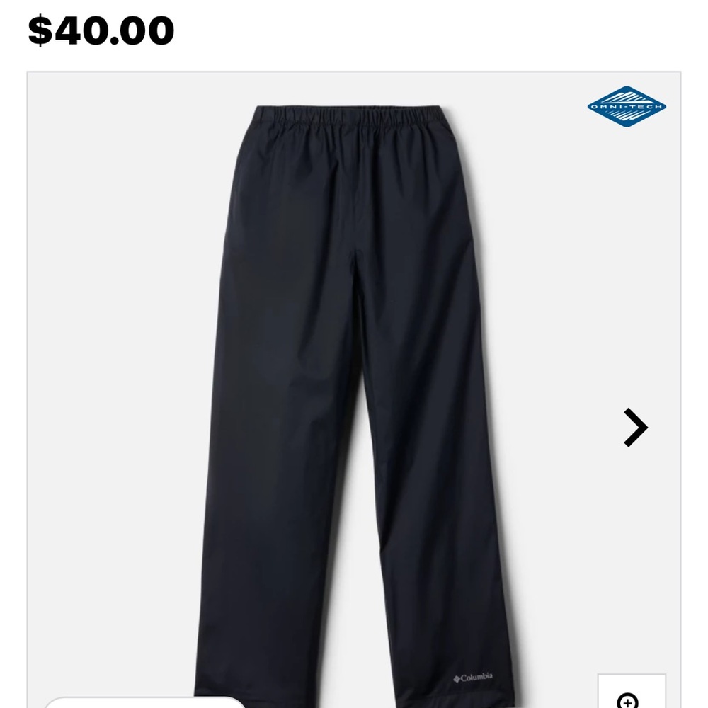 Columbia water resistant elastic waist pants with adjustable strap at hem XL